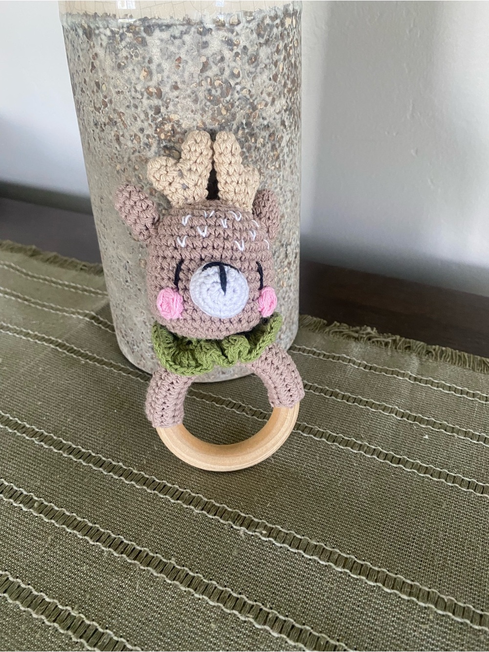 BRAND NEW - Woodland Deer Crochet Baby Rattle and Teething Ring